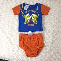Slam Dunk King Sz 0 3 Months 2 Pc Set Orange Blue Short Outfit Set  - $7.92