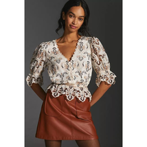 NWT By Anthropologie Eyelet Blouse $148 XXS Ivory Embroidered - £38.93 GBP