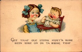 VINTAGE LITHOGRAPH POSTCARD-&quot;THAT OLD STORK MUST&#39;A SURE BEEN SORE AT US.... - £4.26 GBP