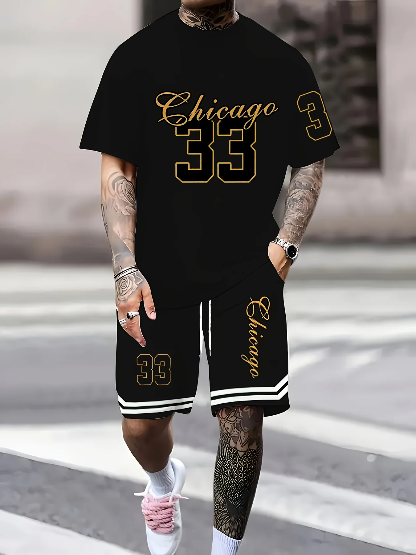 Summer 2025 New Men Set 3D Digital print casual round-neck short-sleeved... - $47.86 CAD