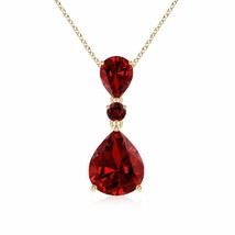 ANGARA Lab-Grown Ruby Three Stone Pendant Necklace in 14K Gold (12x10mm,5 Ct) - £1,757.55 GBP