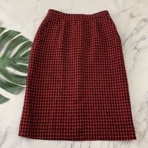 Evan Picone Vintage Midi Pencil Skirt Size 12 Red Black Houndstooth Academia - £22.87 GBP