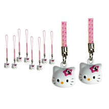 10 Hello Kitty Brass Bell Charms Pink White Craft Mobile Cell Phone Strap Set - £15.24 GBP