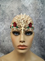 Witch Doctor Headband Bird Skull Roses Headpiece VooDoo Priestess Tribal... - $16.22 CAD
