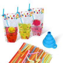 50Pcs (Drink Pouches Bags + Straws ) Clear Stand-Up Reclosable Zipper Po... - £24.77 GBP