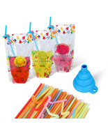 50Pcs (Drink Pouches Bags + Straws ) Clear Stand-Up Reclosable Zipper Po... - £24.83 GBP