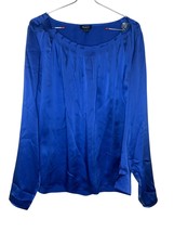 Worth Women Top Silk Satin Long Sleeves Pleated Crewneck Career Split Side Sz.10 - $28.21