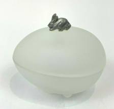 Vintage Frosted Glass Egg Pewter Bunny Container Vanity Box Jewelry - $11.00