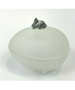 Vintage Frosted Glass Egg Pewter Bunny Container Vanity Box Jewelry - $15.09 CAD