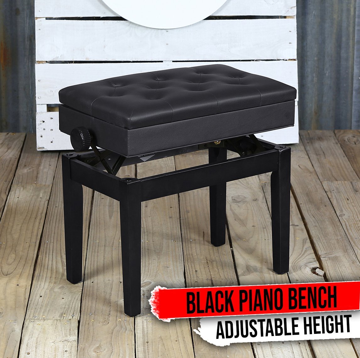 GRIFFIN Premium Antique Piano Bench | Adjustable Black Solid Wood Frame & PU Lea