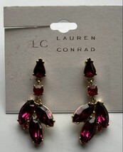 LC LAUREN CONRAD Earrings Red Fuschia Navette Rhinestone Dangle Drop NWT... - €13,02 EUR
