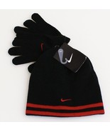 Nike Reversible Black &amp; Red Knit Beanie &amp; Stretch Gloves Youth Boy&#39;s 8-2... - £17.76 GBP