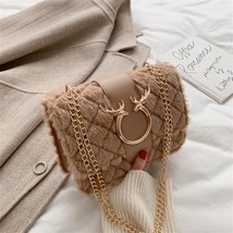 Female Winter Soft Plush  Designer Handbag  Lock Chain  Bag sMessenger Crossbody - £54.38 GBP