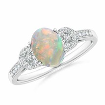 ANGARA Solitaire Oval Opal Cathedral Ring with Diamond Accents - £836.38 GBP