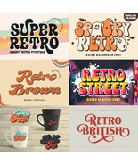 Modern Retro Fonts 200+ Bundle Cricut, Groovy, Vintage Font Instant Down... - $111.91 MXN