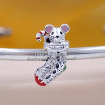2022 Winter Release 925 Sterling Silver Christmas Festive Mouse &amp; Stocking Charm - £13.99 GBP