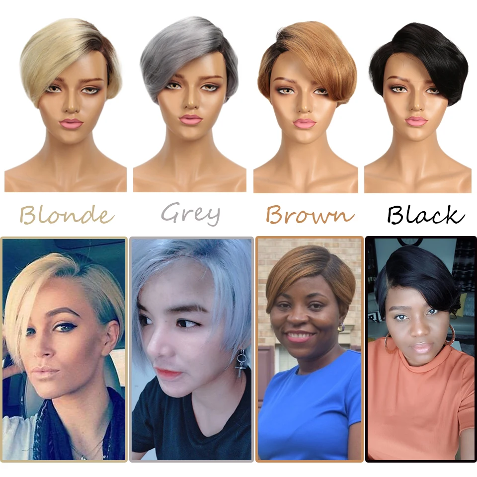 Sleek Short Human Hair Wigs For Women Remy Brazilian Hair Wigs 613 Blond... - £43.57 GBP