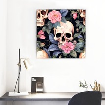 Skull and Floral Framed Mural 16&#39; X 16&#39; Art Piece Wall Art Home Decor - £31.87 GBP