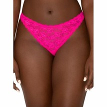 No Boundaries Women&#39;s Lace Thong Panties Size 2XL Neon Pink Flowers Dip Front - £8.10 GBP