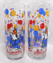 Vtg 1987 12oz Bud Light Spuds Mackenzie Party Animal Tall Slim Beer Glass 6&quot; (2) - £19.65 GBP