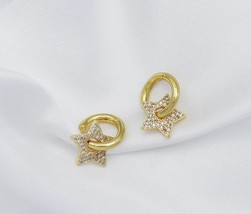 CZ Five Point Star Hoop Earrings, Sku#LX80 - $5.90