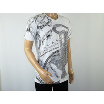 Mens PLATINI Sports Shirt With Rhine Stones Lion Chain STT8023 White image 3