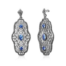 100% Real Sterling Silver 925 Earings Vintage Aquamarine Solid Retro Blue Long D - £44.51 GBP