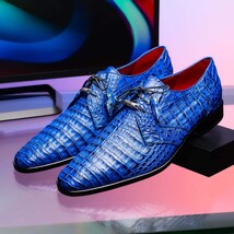 Men's Shoes genuine caiman crocodile dress derby Lacio Electric Blue image 6