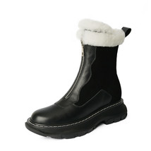 Natural Genuine Leather Platform Flats Short Boots Women Zipper Flats Ankle Boot - £137.93 GBP