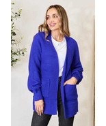 Zenana Bright Blue Waffle-Knit Open Front Cardigan - £23.18 GBP