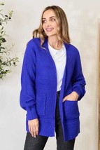 Zenana Bright Blue Waffle-Knit Open Front Cardigan - £22.98 GBP