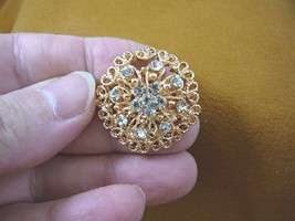 (bb604-20) white rhinestone crystal ornate scrolled flower gold tone brooch pin - £12.69 GBP