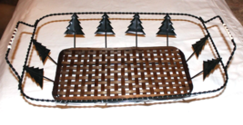 Twisted Metal &amp; Woven Rattan Green Christmas Tree Basket Two Handled 17 X 9.5” - £7.07 GBP