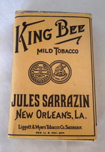 Vintage King Bee tobacco package Jules Sasrrazin New Orleans smoking collectible - £38.39 GBP
