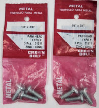 Crown Bolt 1/4&quot; X 3/4&quot; Slotted Pan Head Screws Type F Silver 3 Pack Lot ... - $8.00