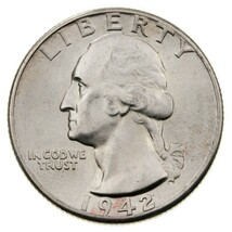 Quart De Dollar Washington 1942 En État Gem BU, Excellente Attrait Visuel - $36.67