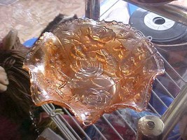 Imperial Glass Clam Broth Marigold Carnival Rose Bowl - £35.85 GBP