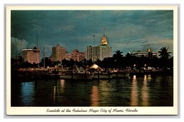 Skyline Night View Magic City of Miami  Florida FL UNP CHrome Postcard XA11 - £2.30 GBP