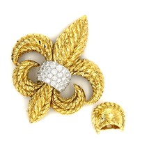 David Webb 18k Jaune or Et Platine 1.60 CT Diamant Fleur de Lis Broche - $21,407.52