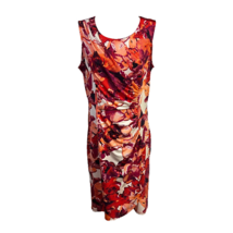 Dana Buchman Womens Sheath Dress Multicolor Abstract Floral Stretch Drape Midi S - £22.53 GBP