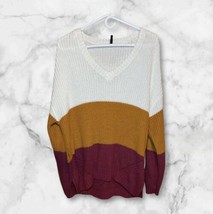 Curated By Instant Message Women Sweater Long Sleeve Ivory Gold &amp; Burgundy SizeL - $13.10