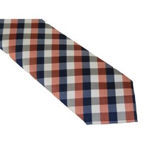 Mens Narrow Tie/Hankie Set Woven Vito Rofolo VTR-100 Rust Navy Checker image 4