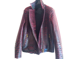 Python Snakeskin Motorcycle Leather Jacket with Red Gradation  - $1,500.00+