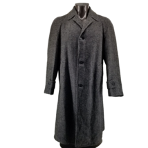 VINTAGE Harris Tweed Wool Overcoat Trench Jacket Mens Grey USA Made M - £117.73 GBP