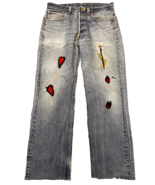 Vintage Upcycled buttonfly Levi JEANS Boho Patched reworked Hippie Jeans 30X25 - $57.47