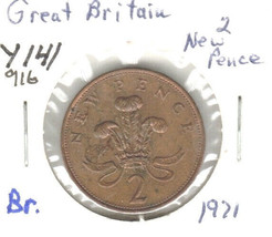 Great Britain 2 Pence, 1971, Bronze, KM141, Queen Elezabeth - $1.00