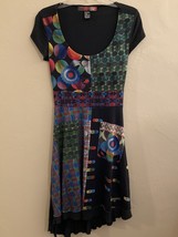 Desigual Womens Izzy Printed Fit and Flare Dress Sz XS Asymmetrical Hem ... - £17.18 GBP