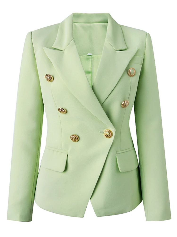 DEAT  Women&#39;s Blazer Notched Collar Double Breasted Long Sleeve Light Gr... - £195.73 GBP