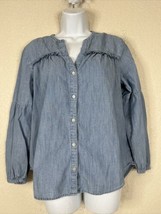 Old Navy Womens Size M Blue Chambray V-neck Button Up Shirt Long Sleeve - £6.12 GBP