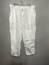 Caslon Womens Cropped Drapey Pants White Drawstring Pockets 100% Linen L... - $20.29